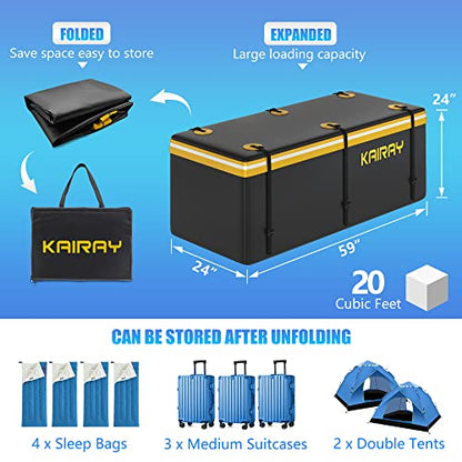KAIRAY 500 Lbs Heavy Duty Hitch Mount Cargo Carrier 60"x24"x14.4" Folding Rear Luggage Rack Basket Fits 2" Receiver for Car SUV Camping Traveling with Stablizer Waterproof Bag Net Ratchet Straps Lock - color: Black, size: Cargo Bag + Hitch Cargo Basket -