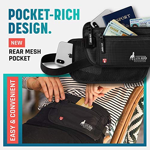 Alpha Keeper Money Belt for Travel for Men Hidden RFID Passport Holder - color: Black