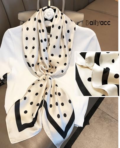 Dailyacc Hair Bandanas Scarf For Women Lightweight Fashion Neck Silk Satin Head Scarves For Sleeping Handbags Scarf - color: 9-white Spot/27.5*27.5in