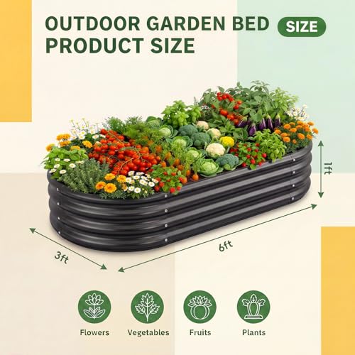 Land Guard 2 Pcs 6ft Metal Raised Garden Bed, 6 x 3 x 1 Galvanized Planter Raised Beds for Vegetables, Grey - color: 2-grey, size: 6×3×1ft(2pcs）