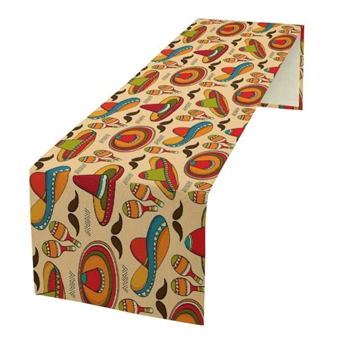 Mexican Style Table Runners,Orange Hats Exotic Music Upholstery Fabric Wedding Coffee Table Runner, Farmhouse Style Table for Kitchen Dining Table WeddingGraduationParty 13x36 Inch - color: Mexican-2, size: 13x36 Inch