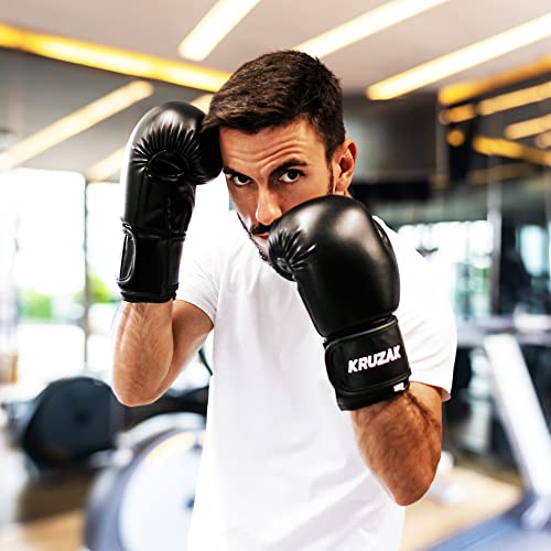 Kruzak Plain Boxing Gloves for Sparring, Kickboxing, Muay Thai, Martial Arts & MMA Fighting - Men & Women Punch Bag Mitts Training and Focus Pads Punching - color: Black, size: 12 oz
