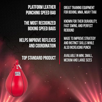 CLETO REYES Platform Leather Punching Speed Bag for Boxing, MMA, Muay Thai, Training Equipment, Classic Red, Small