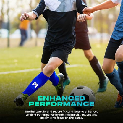 MediCaptain Mini Shin Guards Soccer – Built in Shin Pad Sleeves for Mens, Women, Teens - Small Shin Guards - Lightweight, Breathable Shin Defender Leg Protection - color: Blue, size: Mini (3.9 x 2.4 in)