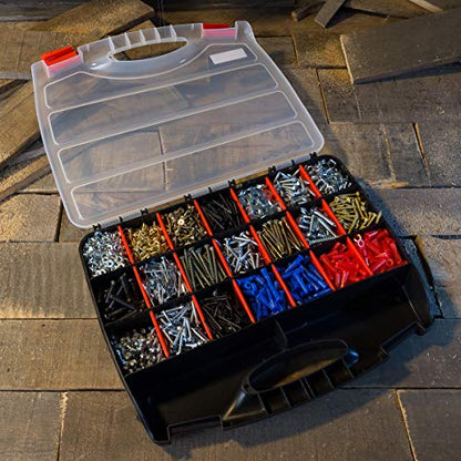 Hardware Organizer Box with Dividers - 23 Compartment Small Parts Organizer Portable Tool Box with Secure Latches - Plastic Screw Storage for Nuts, Beads, Jewelry or Tackle by Stalwart - size: 23 Bin