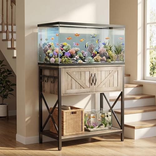 Petrova 20-29 Gallon Fish Tank Stand, Metal Double Aquarium Stand with Storage Cabinet, Heavy Duty 31.5" L* 16.54" W Tabletop, 330LBS Capacity, Rustic Brown - color: Brown, size: 31.5" L x 16.5" W x 31.5"H