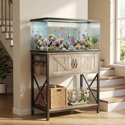 Petrova 20-29 Gallon Fish Tank Stand, Metal Double Aquarium Stand with Storage Cabinet, Heavy Duty 31.5" L* 16.54" W Tabletop, 330LBS Capacity, Rustic Brown - color: Brown, size: 31.5" L x 16.5" W x 31.5"H