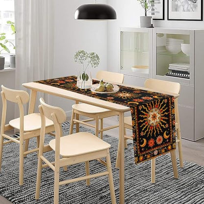 Sun Moon Table Runner,Bohemian Indian Orange Hippie Mystery Celestial Starry Night Mandala Moon Phase Tabletop Restaurant Dining Kitchen Wedding Party 13x36 Inch - color: Moon Style-25, size: W13X L36
