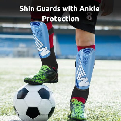 Shin Guards Soccer Youth Kids - Shin Guard for Toddler Boys Girls Teenagers 2-18 Years Old with Ankle Sleeves Protection - Football Shin Pads Equipment with Adjustable Strap - color: Blue, size: X-Small