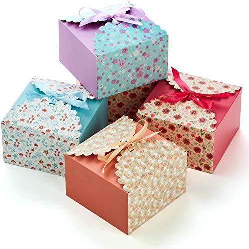Large Floral Gift Boxes with Lids & Ribbons (20 Set) Decorative Treat Boxes - color: Larger