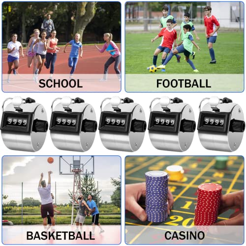 PETKNOWS 5Pcs Handheld Tally Clicker Counter 4 Digital Number for Sports | School Event Golf Sports Office Stadium, 4 Digital Number Clicker, 5 Pcs Handheld Counter Bulk - color: Silver