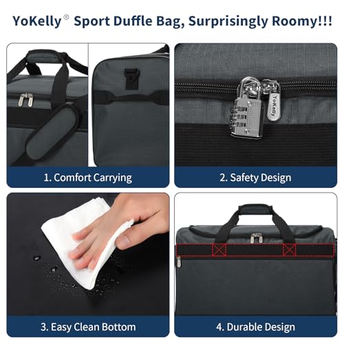 Gym Bag 40L Sport Duffle Bag for Men, Dark Grey | 20×9×10 inch, Weekender, Travel - color: Dark Gray