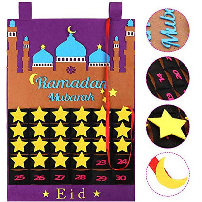 Ramadan Calendar 2026, Eid Mubarak Hanging Countdown Calendar, Advent Calendars Tracker Date Eid Gift Ramadan Decorations with 30 Stars - 30 Days