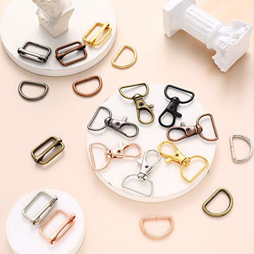 Hotop 96 Pieces D Rings with Swivel Clasps and Slide Buckles Set Lanyard Snap Hooks Keychain Clip Hooks D Ring Clip Lobster Claw Clasps for Purse Handbag Hardware Sewing DIY Craft Dog Collars, 8 Color