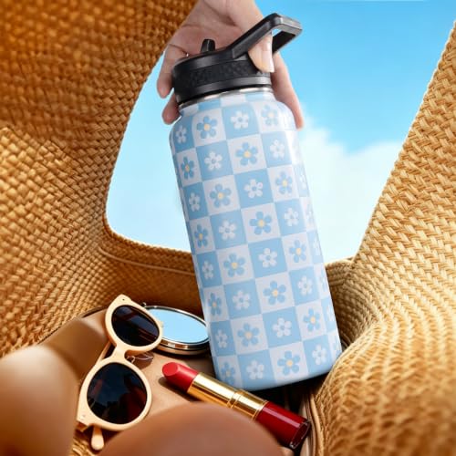 DYSANKY Water Bottle Gift– Insulated Stainless Steel Bottle with Carrier Bag, Strap & Gift Box– BPA-Free– Ideal for Hiking, Camping & Travel 32 oz - color: Blue Flower, size: 32 Ounces