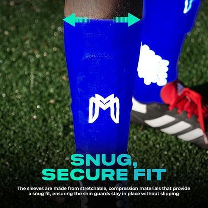 MediCaptain Mini Shin Guards Soccer – Built in Shin Pad Sleeves for Mens, Women, Teens - Small Shin Guards - Lightweight, Breathable Shin Defender Leg Protection - color: Blue, size: Maxi (5.5 x 2.8 in)