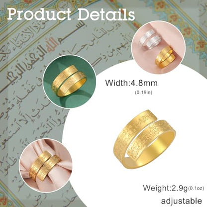 Dreamtimes Islamic Ayatul Kursi Rings for Women Muslim Quran Allah Openable Rings Allah Ring Ayatul Kursi Arabic Calligraphy Rings for Men Islam Eid Ramadan Gifts - color: Gold