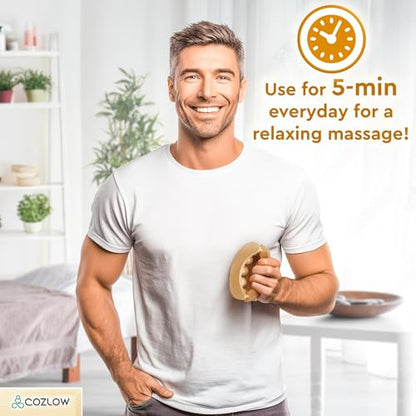 COZLOW - Wooden Massage Ball Roller - Handheld Rolling Massager for Back, Neck, Arm & Leg Muscles - Supports Lymphatic Drainage - May Help Reduce Cellulite Appearance - Pain Relief & Relaxation - color: Wood