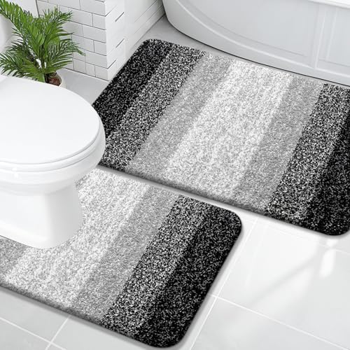 OLANLY Micorfiber Bathroom Rug Set 2 Piece, Soft Absorbent Bath Mats, Balck - color: Black, size: 36" X 24" + U24" X 20"