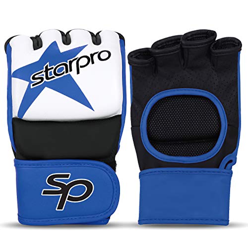 Starpro MMA Grappling Gloves for Men & Women - Faux Leather with Dense Padding- Sparring Training Kickboxing Martial Arts Competition - color: Blue/Black, size: Medium