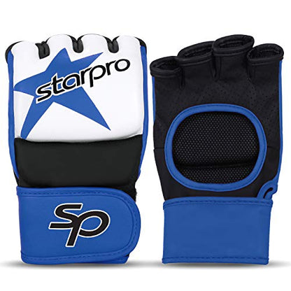 Starpro MMA Grappling Gloves for Men & Women - Faux Leather with Dense Padding- Sparring Training Kickboxing Martial Arts Competition - color: Blue/Black, size: Medium