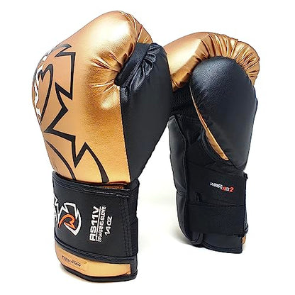 RIVAL Boxing RS11V Evolution Sparring Gloves, Extra-Thick 2” Padding, V-Strap Wrist Lock 2 System, Large Hand Compartment, and 15 Degree Angle Cuff - color: Gold, size: 16 oz.