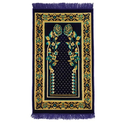 Muslim Prayer Rug, Soft Plush Thin Islamic Prayer Mat, Janamaz, Sajada, Praying Carpet, Islamic Gift for Men & Women, Islamic Mat, Eid & Ramadan Gift with Prayer Beads, 26x43 inch, Blue - color: Tabuk / Royal Blue