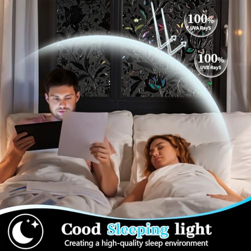 Bloss Blackout Window Privacy Film, 100% Sun Blocking Privacy Cover for Glass, Removable Room Darkening Black Out Window Tint, Static Cling Frosted Glass Film (Black/Tulip, 29.5" x 78.7") - color: Black - Tulip, size: 29.5 x 78.7 Inch