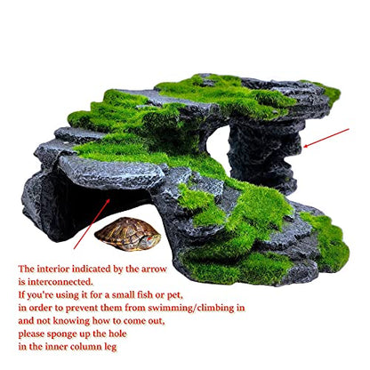M2cbridge Reptile Hide Resting Step Ledge Cave Hideout Turtle Basking Platform – Great for Reptiles, Amphibians, and Fish (Moss Step Ledge B) - style: Moss Step Ledge B