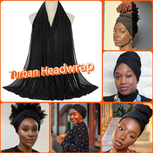 Nonbongoy Head Wraps for Black Women 71"x32" Long Soft Jersey Hijab Turban - color: 1- Black Headwrap