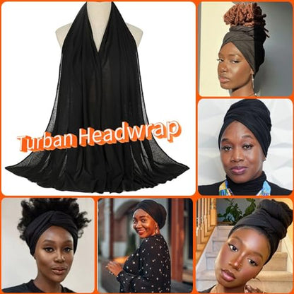 Nonbongoy Head Wraps for Black Women 71"x32" Long Soft Jersey Hijab Turban - color: 1- Black Headwrap