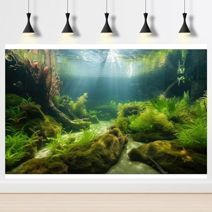 Ocean Floor Fish Tank Background Underwater Stone Aquarium Background Under The Sea Aquatic Green Seagrass Aquarium Backgrounds Undersea Cave Sunlight Reptile Fish Tank Enclosure Backgrounds 36x18in - color: Light Green, size: 36(W)x18(H)inches/ 90(W)*45c