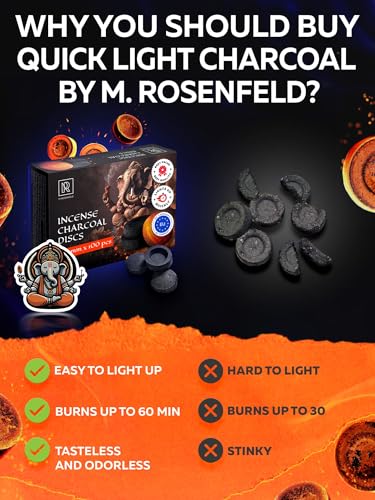 Charcoal Discs to Burn Incense - 100 pcs Charcoal for Incense Burning - 33 mm Most Quick Light Coals Tablets by M. ROSENFELD - 33 mm Resin Burner Rolls – Pack of 100 Instant Fire Coal Tablets - color: 100 Charcoal Discs