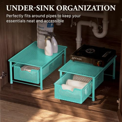 Simple Houseware Stackable Cabinet Basket Drawer Organizer, Turquoise - color: Turquoise, size: 1-Tier