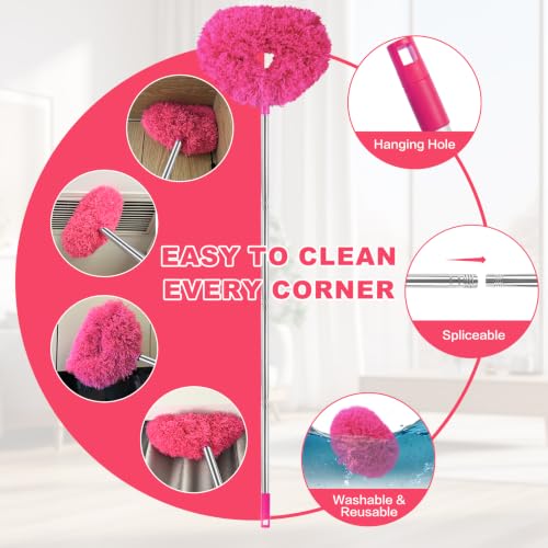 Ceiling Fan Cleaner Duster Reusable Microfiber Ceiling Fan Blade Cleaner Removable Duster with Extension Pole Adjusts 13 to 49.7 Inch for Cleaning Walls Bookshelves Furniture Door Window Top (Rosy) - color: Rosy