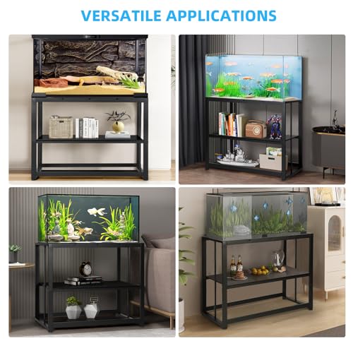 VOWNER 55-75 Gallon Fish Tank Stand, Metal Aquarium Stand, Black | 48.4" x 14.9" x 29.5" Heavy Duty Reptile Tank Stand, Adjustable 2-Tier Fish Tank Rack Shelf for Home Office, Stand Only - color: Black
