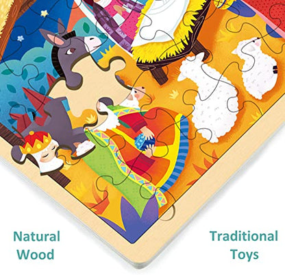 Wooden Nativity Puzzle for Kids Ages 3-5, 48 Piece Puzzles for Kids Ages 4-8 with Tray, Nativity Set Toddler Christmas Wooden Jigsaw Puzzle for 3 4 5 6 7 8 Year Old - style: 48 Piece