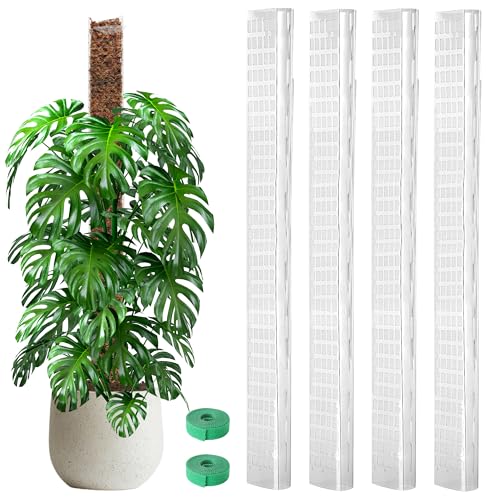 EOX 4 Pcs 48 Inch Plastic Moss Pole for Monstera, Large D Shaped Poles for Climbing Plants Work with Sphagnum Moss, 186 Inch Plant Stake Set of 4, Garden Ties - size: 4 PACK-48Inch-no moss included