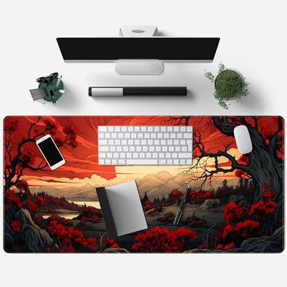 Red and Black Mouse Pad Japanese Mouse Pad XL Black Anime Big Mouse Pads for Desk Large Gaming Large Mouse Pad for Men Desk Pad with Stitched Edges Non-Slip Large Computer Mat, 31.5x15.7 in. - color: Apocalypse Scenery