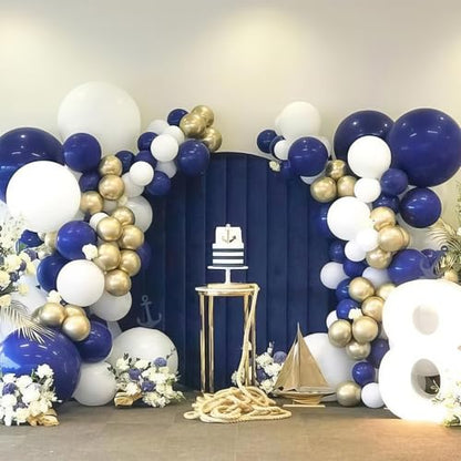 Royal Blue and Gold Balloons, Blue and White Gold Balloons, Macaron Navy Golden Confetti Latex Balloon Graduation Balloon for Birthday Wedding Baby Shower Graduations Party Anniversary Engagement - color: Navy Blue Gold White