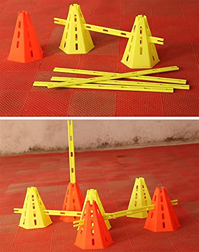 Agility Training Cone Plastic Sports Cone Set Adjustable Height Agile Cone, 6 Training Cones and 6 Marking Rods