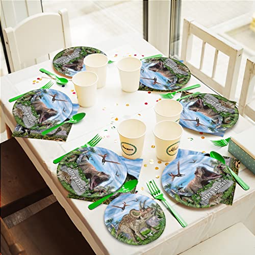 96 Pcs Dinosaurs Theme Party Plates Napkins Dinosaur Tableware Set - style: Dinosaur