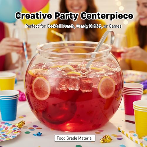 1 Gallon Plastic Fish Bowl, Shatterproof Clear Round Goldfish Betta Tank, Small Bubble Bowl Vase for Centerpiece, Candy Jar, Carnival Game & Party Drink Container - size: 19.5X19.5X18CM
