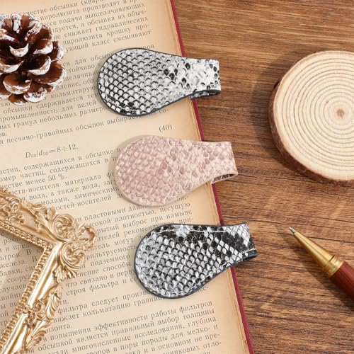 3PCS Vintage Magnetic Leather Bookmark, Leather Magnetic Bookmarks for Women, Magnetic PU Bookmarks Clip Book Accessories, Snake Skin Pattern - style: Snake Skin Pattern