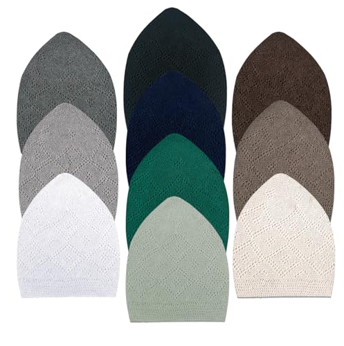 10 Pieces Kufi Hats for Men and Muslim Prayer Rug Islam and Beads, Kaabe Design