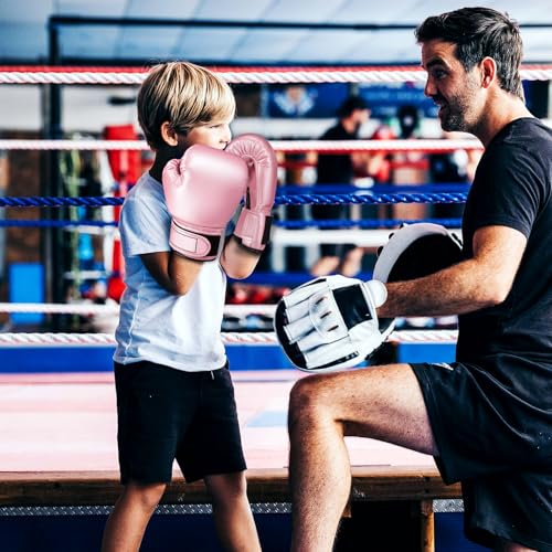 NUOBESTY Kids Boxing Gloves Pink Toddler Sparring Mitts for 3-8 Years | Soft Sponge Padding PU Punching Bag Gloves for Kickboxing, Muay Thai Training, Youth Girls Boys Practice at Home