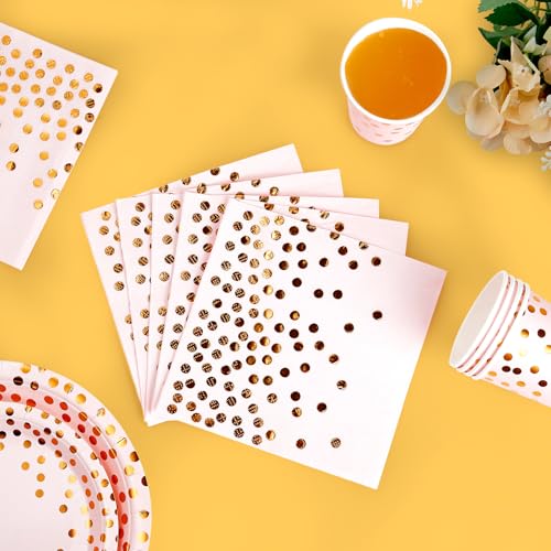 Pink and Gold Party Supplies - 350 PCS Disposable Dinnerware Set - Pink Paper Plates Napkins Cups, Gold Plastic Forks Knives Spoon for Graduation, Birthday, Thanksgiving, Cocktail Party - color: Pink & Gold