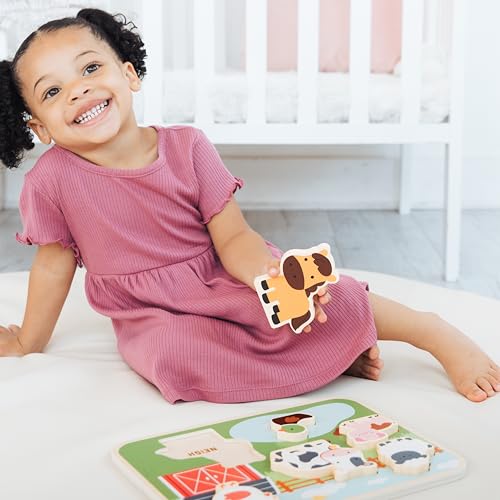 Pearhead Wooden Barn Puzzle, Pegged, Farm Animal Learning Toy | Montessori-Inspired Farm Board, Animal Sound Practice, Pegged Pieces, Toddler or Preschool Gift - color: Farm Animals