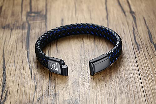 MEALGUET Allah Medallion Necklace, Stainless Steel Islamic Jewelry,Arabic Jewelry,Allah Name of God Round Pendant Necklace for Women and Men with Agate Beaded Chain, Muslim Gift Jewelry, Gift - style: black leather allah bracelet