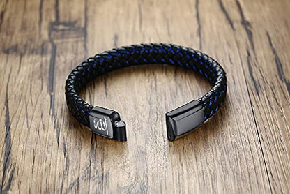 MEALGUET Allah Medallion Necklace, Stainless Steel Islamic Jewelry,Arabic Jewelry,Allah Name of God Round Pendant Necklace for Women and Men with Agate Beaded Chain, Muslim Gift Jewelry, Gift - style: black leather allah bracelet